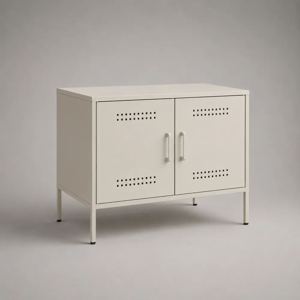 Mobile TV basso in acciaio con 2 ante ventilate, bianco crema, 80 x 40 x 75 cm