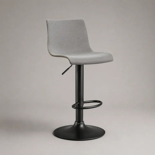 Sgabello da bar girevole regolabile in tessuto grigio e acciaio nero, 44 x 48 x 88-108 cm