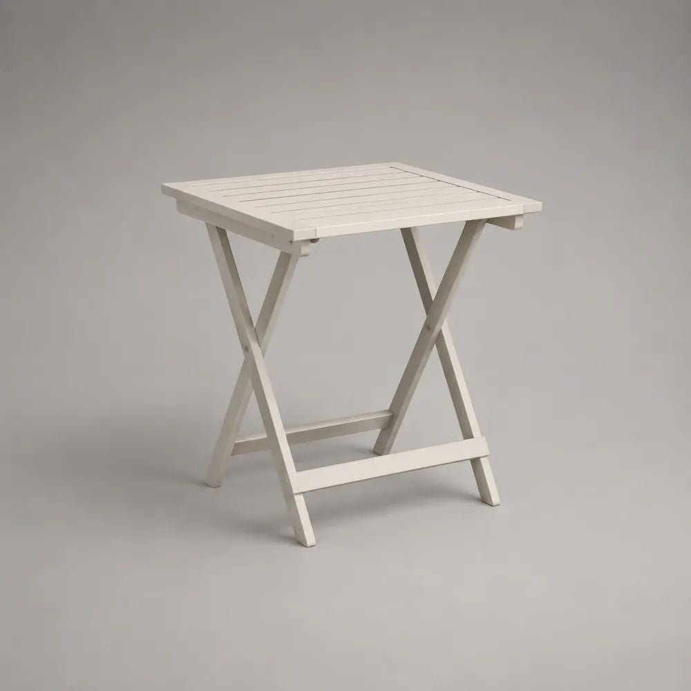Tavolo da giardino pieghevole quadrato in legno massello di acacia bianco, 60 x 60 x 73 cm