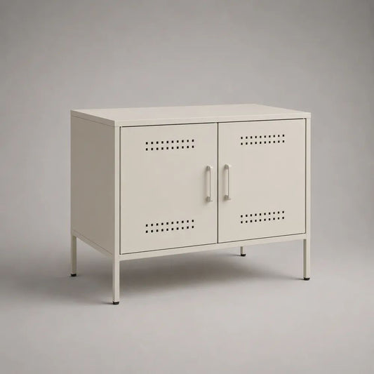 Mobile TV basso in acciaio con 2 ante ventilate, bianco crema, 80 x 40 x 75 cm