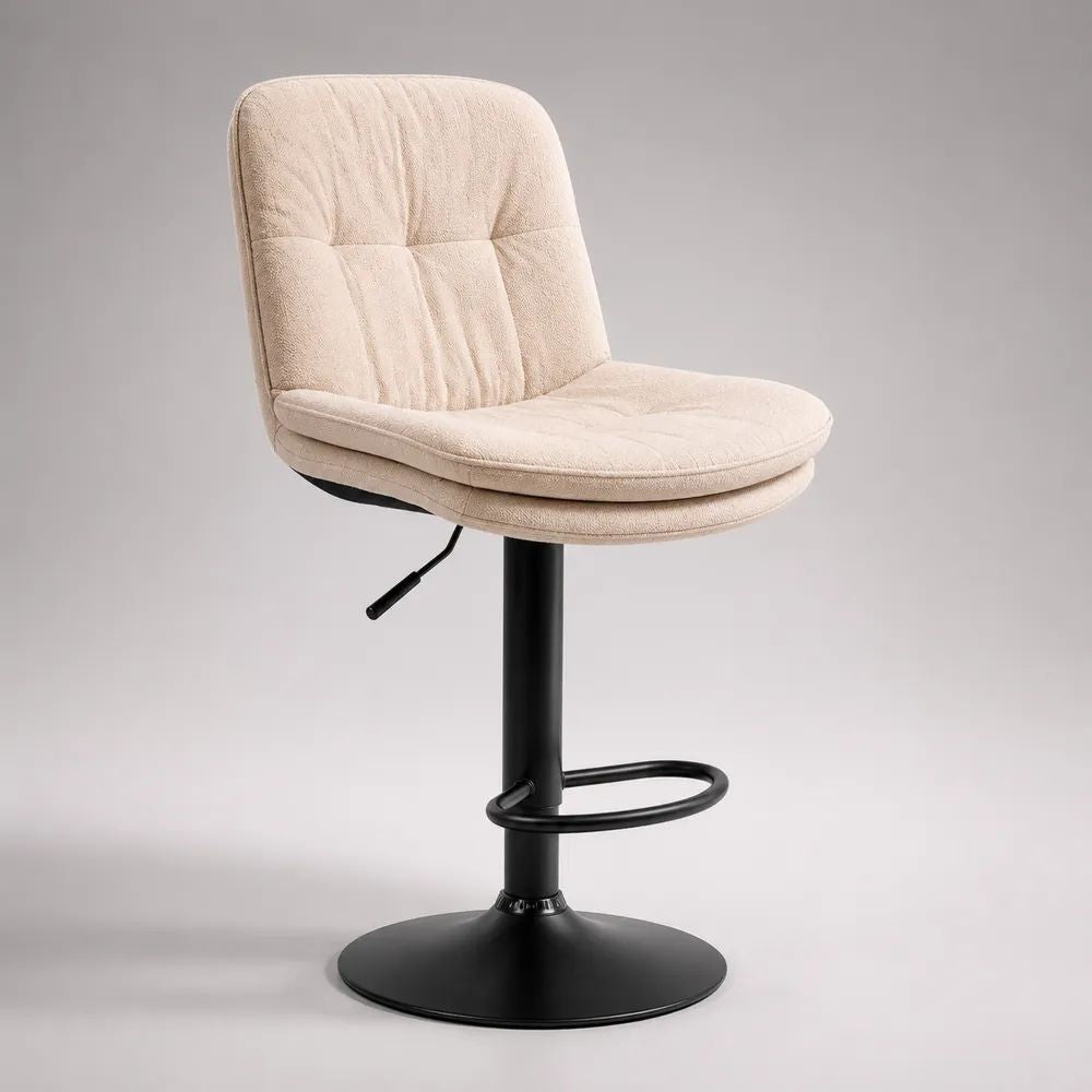 Sgabello da bar girevole regolabile in altezza, in acciaio e tessuto bouclé beige, 50 x 52 x 88-108 cm