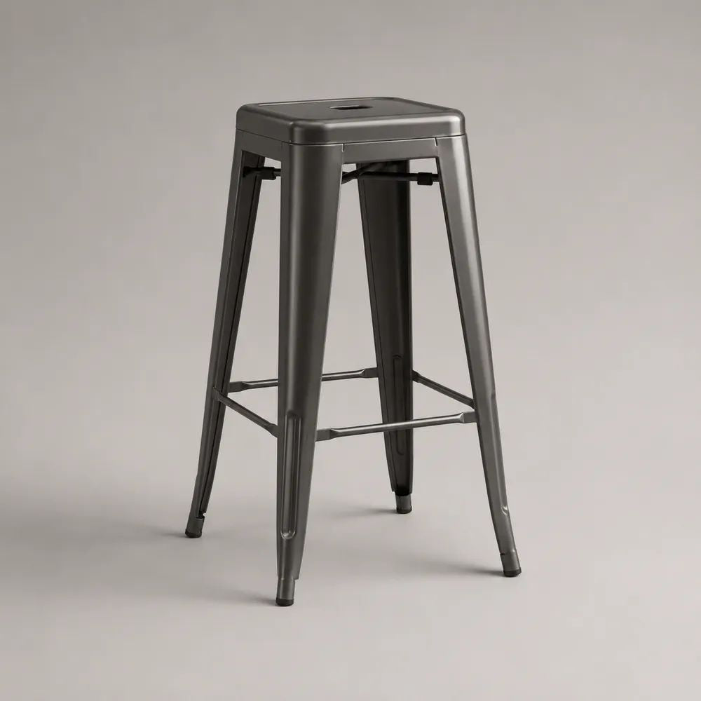 Sgabello da bar alto in acciaio antracite con seduta quadrata, 43 × 43 × 76 cm