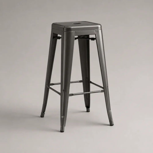 Sgabello da bar alto in acciaio antracite con seduta quadrata, 43 × 43 × 76 cm