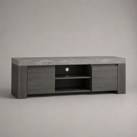 Mobile TV rettangolare in pannelli truciolari melaminici grigio, 2 ante e 2 vani aperti, 140 x 40 x 50 cm