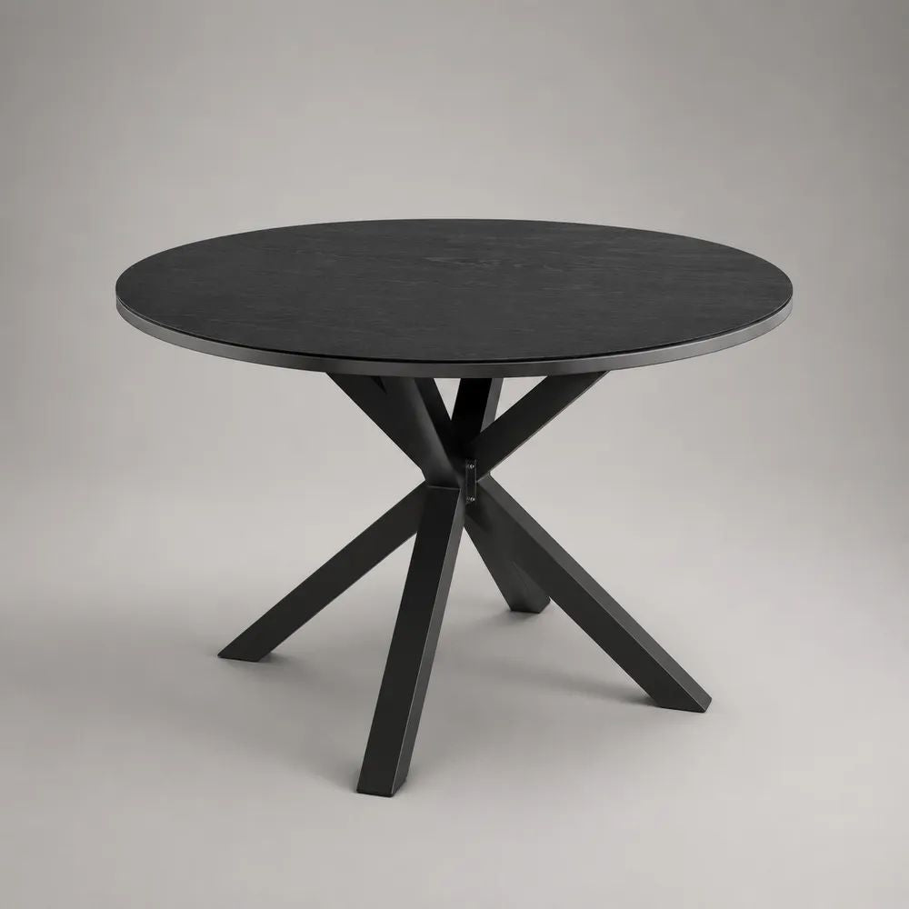 Tavolo da giardino rotondo nero in gres porcellanato e acciaio, Ø 120 × 75 cm